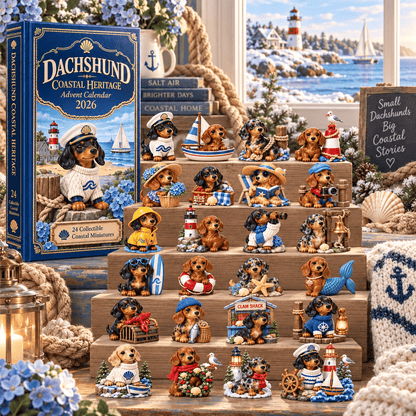 🐶 24 Days of Dachshund Coastal Christmas – Hand-Painted Miniature Dog Advent Calendar 🎄