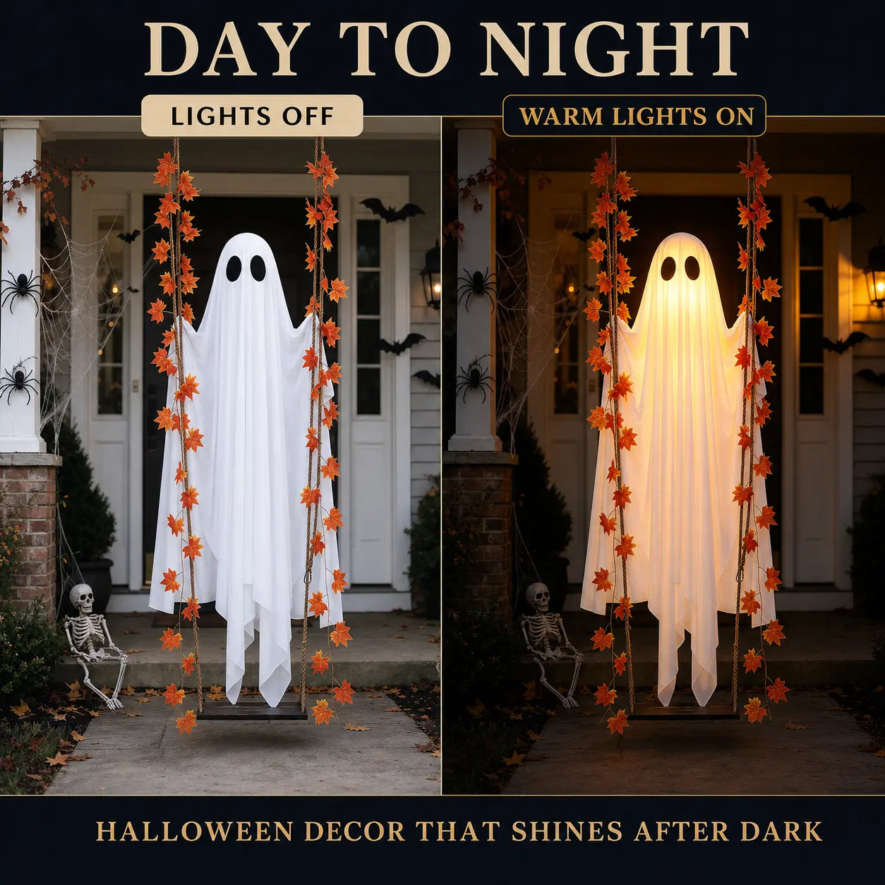 👻 Halloween Light-Up Hanging Swing Ghost – Spooky Porch & Yard Decoration 🎃