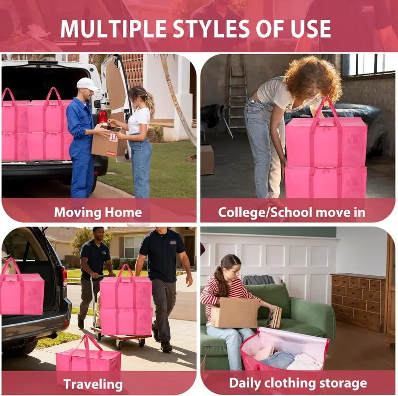 Moving Bags, Collapsible Zippered Storage Bags with Handles, Waterproof Foldable Organizers
