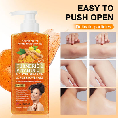 Turmeric Vitamin C Scrub Body Wash 500ml, gently moisturizing and soothing the skin with a long-lasting fragrance