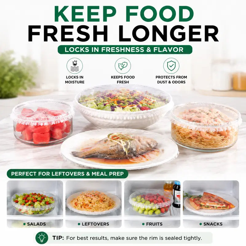 100PCS Disposable Stretch Food Covers for Bowls & Plates