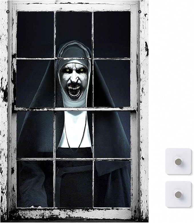 👁️ [Scare Neighbors] 3D Halloween Window Poster: Realistic Horror Scene