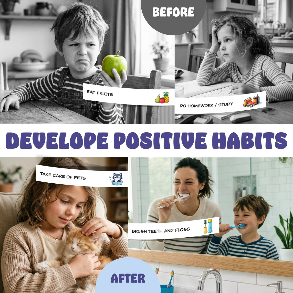 Magnetic Kids Daily Routine Chore Chart, Visual Task Board with Stickers & Icons, Autism & ADHD Kids Routine Tool
