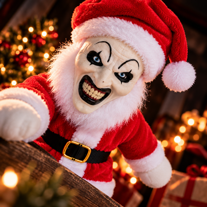 🎅 Creepy Clown Santa Plush Doll – Scary Christmas Decoration & Funny Horror Holiday Gift