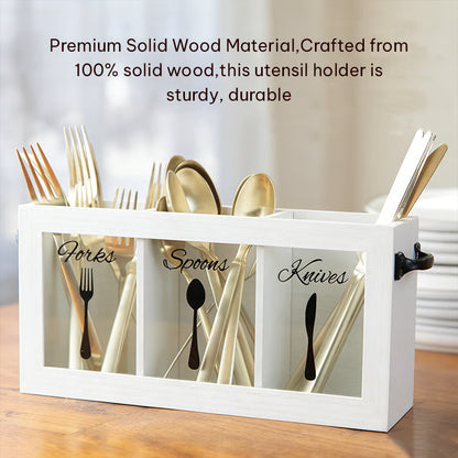 Buy 2 Free Shipping 🌟🍴Wooden Flatware Caddy Organizer – 12"x3.25"x6" Cutlery Holder for Forks, Spoons & Knives, Kitchen Utensil Bin