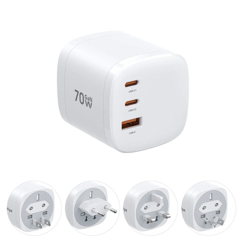 360° Rotating 4-in-1 Universal Travel Charger | 70W GaN