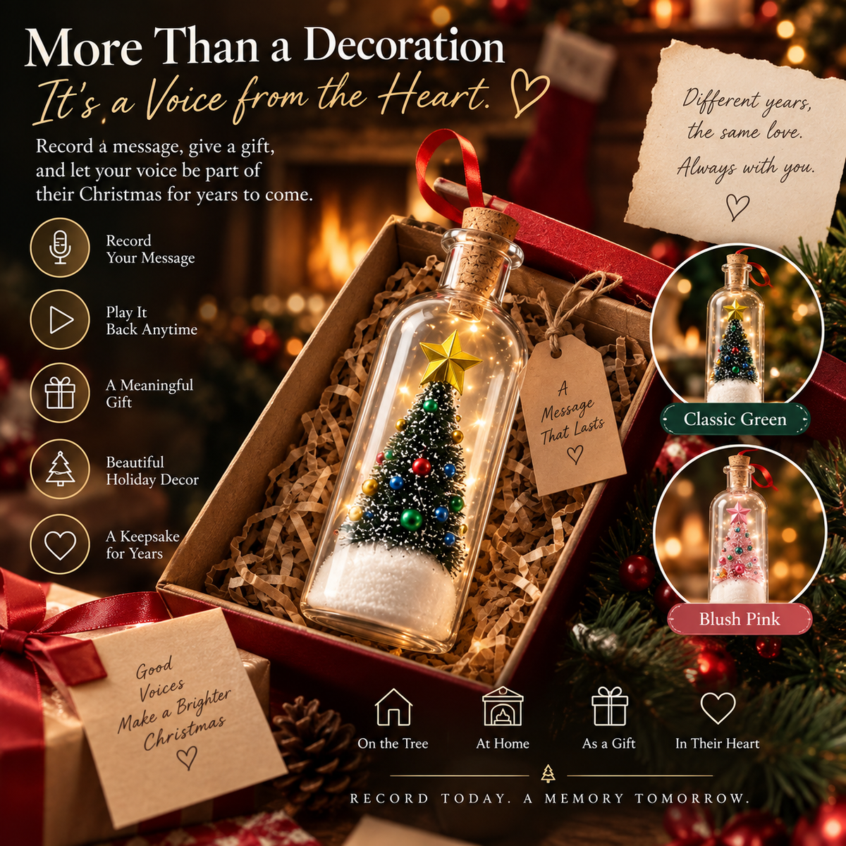 🎄Give Them Your Voice This Christmas – Recordable Message Bottle Ornament🎁
