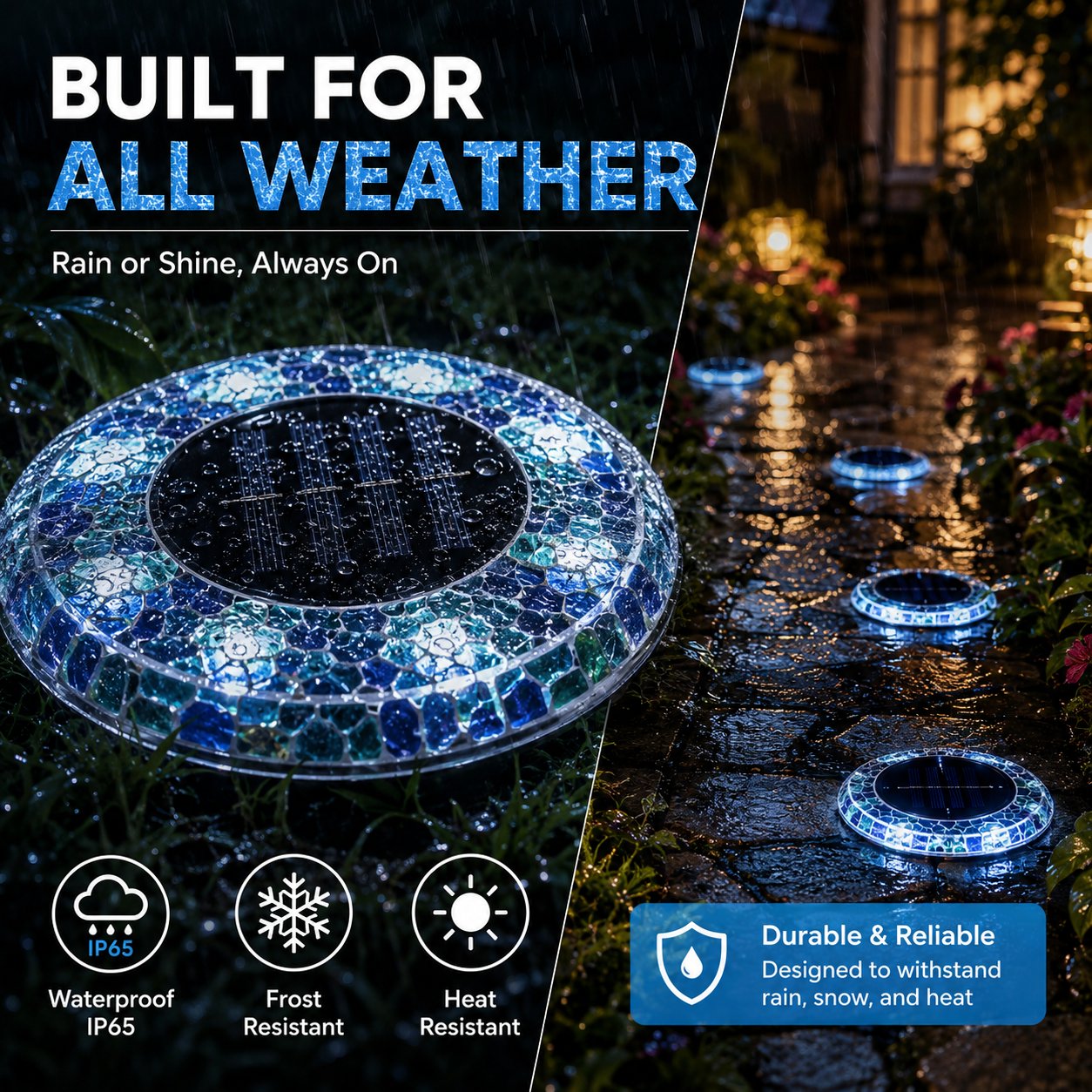 Solar Outdoor Mosaic Disk Pathway LED Lights