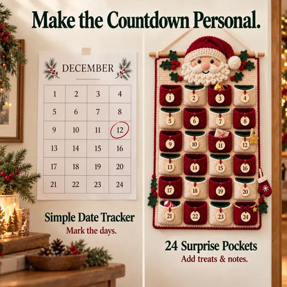 🧶 DIY Crochet Advent Calendar Kit | 24 Refillable Pockets, 4 Christmas Characters & Complete Crochet Materials 🎄