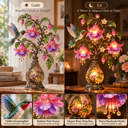 ⏰Limited Stock 50% OFF - 🌸 Hummingbird & Fuchsia Flower Lamp | Lighted Floral Table Decor ✨
