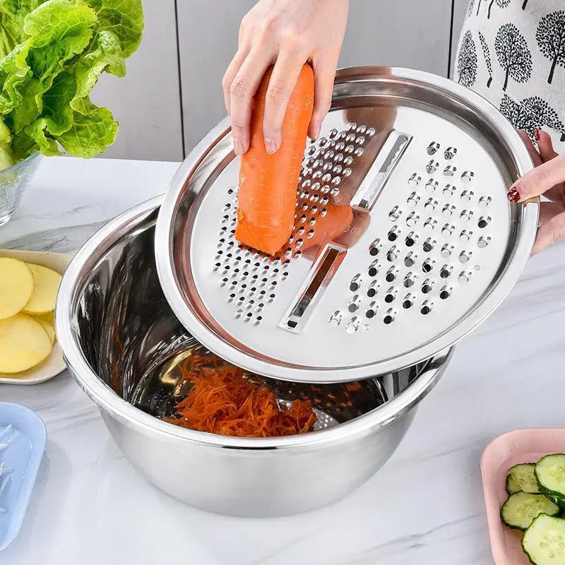 3-In-1 Stainless Steel Multi-Functional Strainer Set, Includes Basin/sieve/cutter