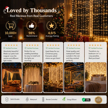 ✨ Remote Controlled LED Curtain Fairy Lights (Not Included Curtain) | 9.8×9.8ft