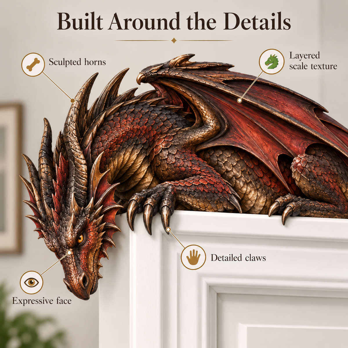 ⏳ Last Day 50% OFF – 🐉🔥 Sleeping Dragon Door Topper | Medieval Fantasy Dragon Guardian Wall Décor for Doorway, Gaming Room & Gothic Home 🏰✨