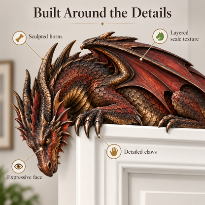 ⏳ Last Day 50% OFF – 🐉🔥 Sleeping Dragon Door Topper | Medieval Fantasy Dragon Guardian Wall Décor for Doorway, Gaming Room & Gothic Home 🏰✨