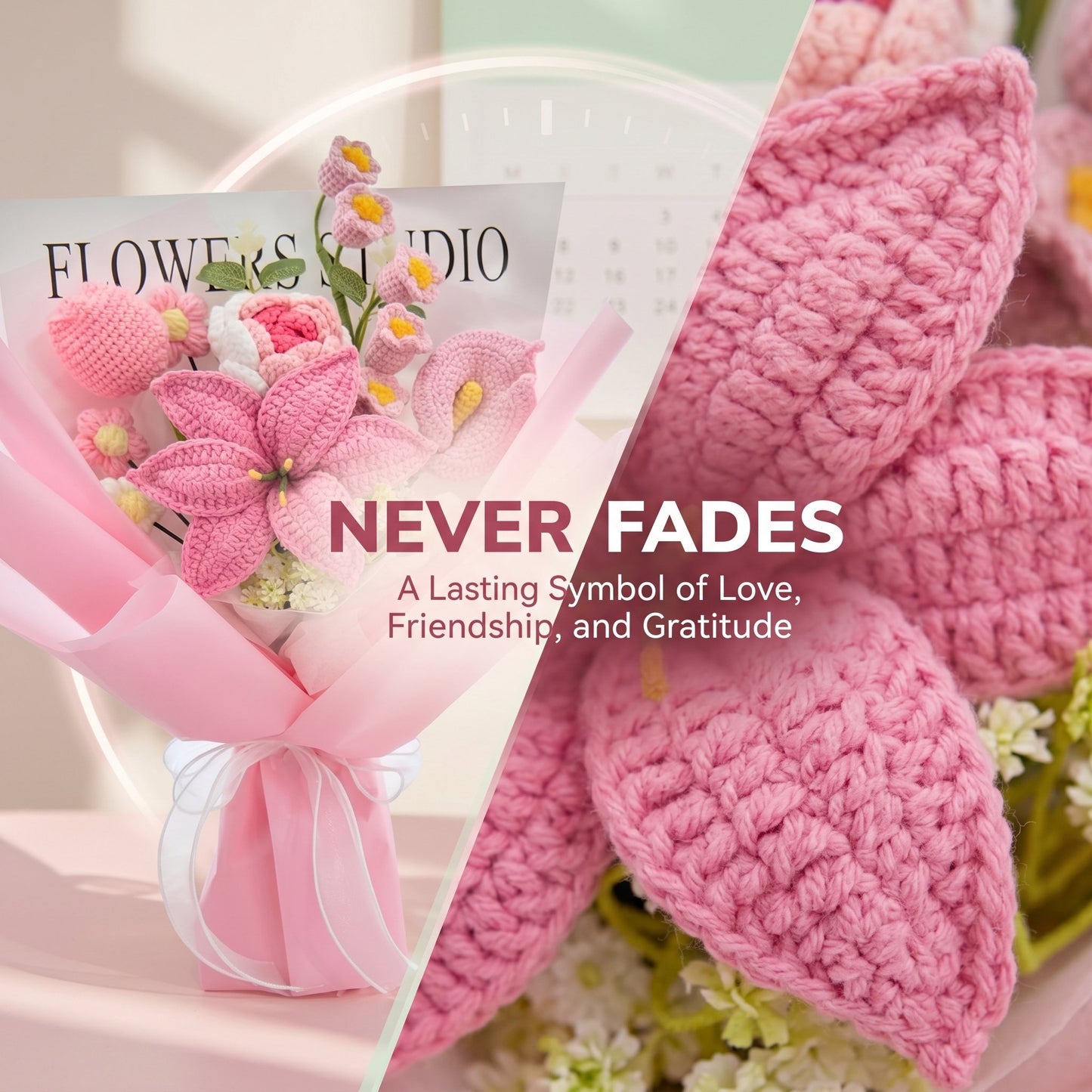 🌺 Pink Crochet Lily Rose Tulip Bouquet
