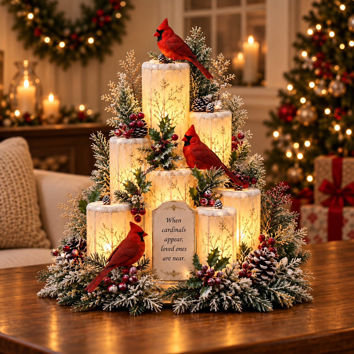 🎄 Christmas Reindeer Candle Centerpiece – Peace, Joy & Love Holiday Table Decor