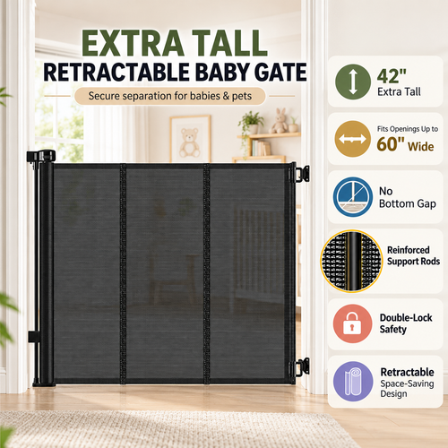 🏡🛡️ SafeNest – 42" Extra Tall Retractable Baby & Pet Gate, Extends Up to 60" Wide