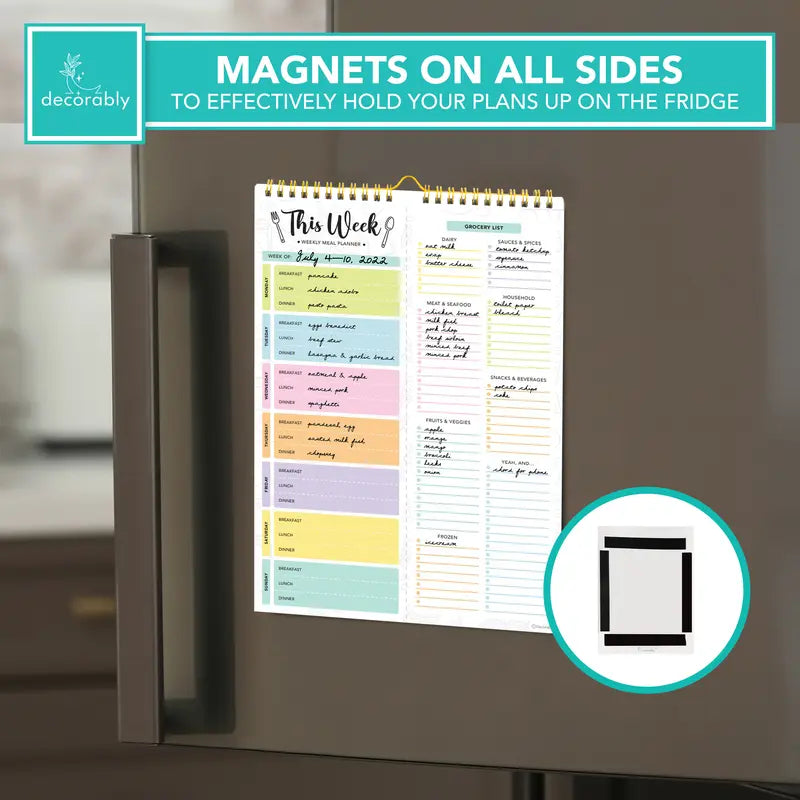52 Sheets Pastel Undated Magnetic Weekly Meal Planner and Grocery List Notepad