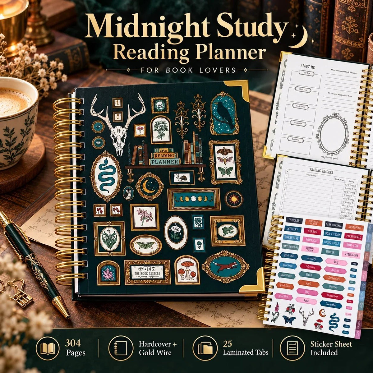 Midnight Study Hardcover Reading Planner for Book Lovers