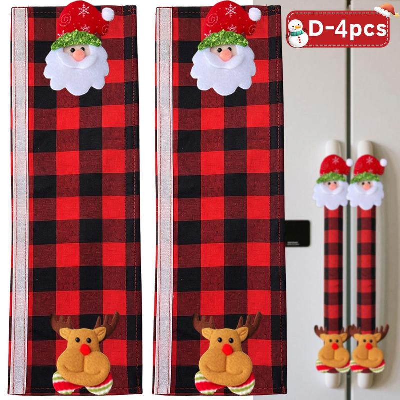 Plush Christmas Refrigerator Door Handle Covers - Red and Black Plaid Wraps🎄