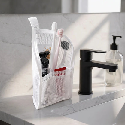 Mesh Zipper Toiletry Storage Pouch - Multi-Pocket Travel Cosmetic Organizer Bag for Bathroom Counter, Vacation Use