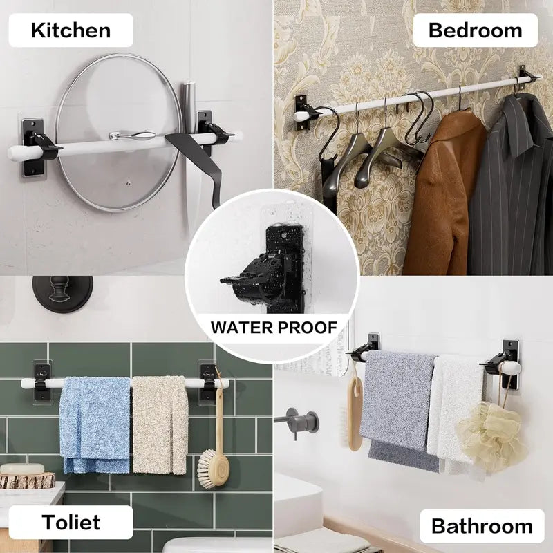 🏡🛠️ Nail-Free Self-Adhesive Curtain Rod Holders | Elegant Gold Drapery Hook Brackets for Renters 🏠💛
