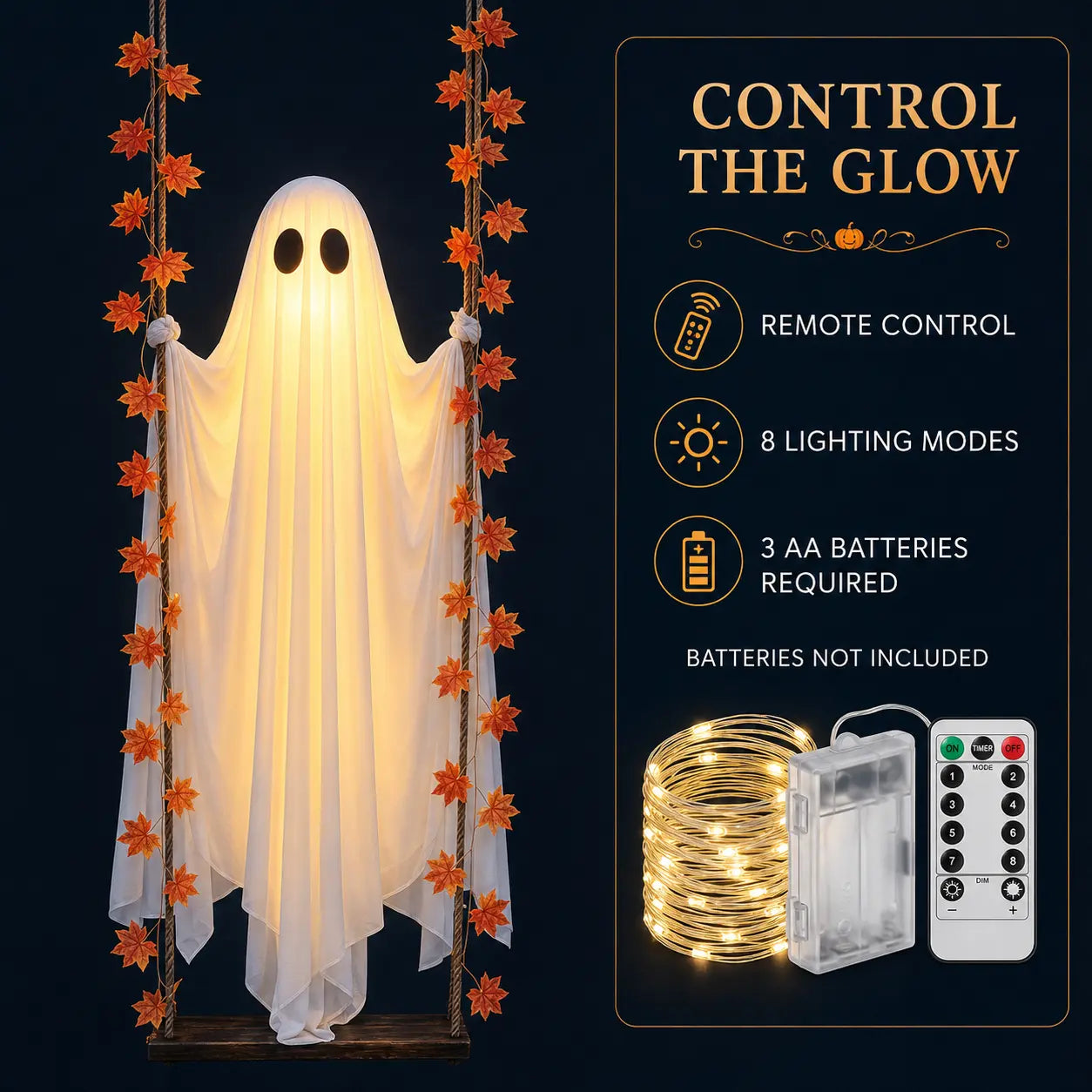 👻 Halloween Light-Up Hanging Swing Ghost – Spooky Porch & Yard Decoration 🎃