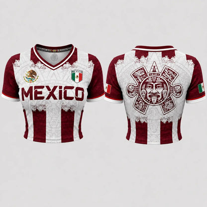 Mexico Pink Crop Jersey – Women's Aztec Soccer Top with National Flag Graphic