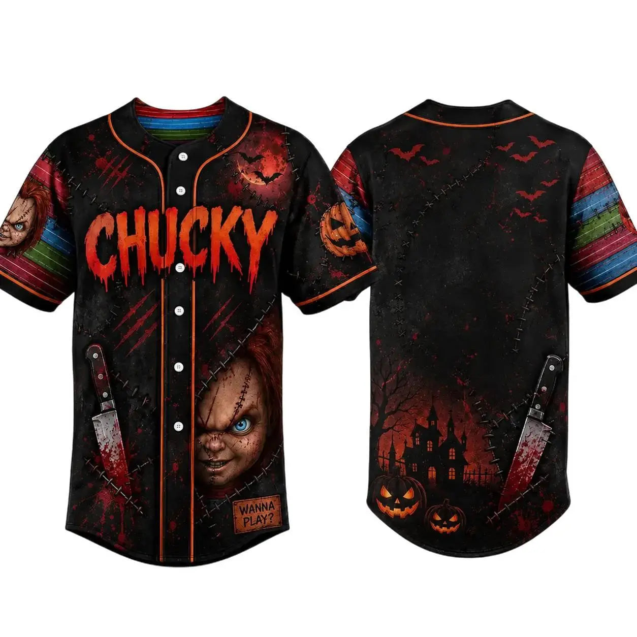 Horror Slasher Baseball Jersey, Classic Horror Movie Characters Shirt, Spooky Squad Halloween Uniform, Halloween party costumes, Halloween Gifts
