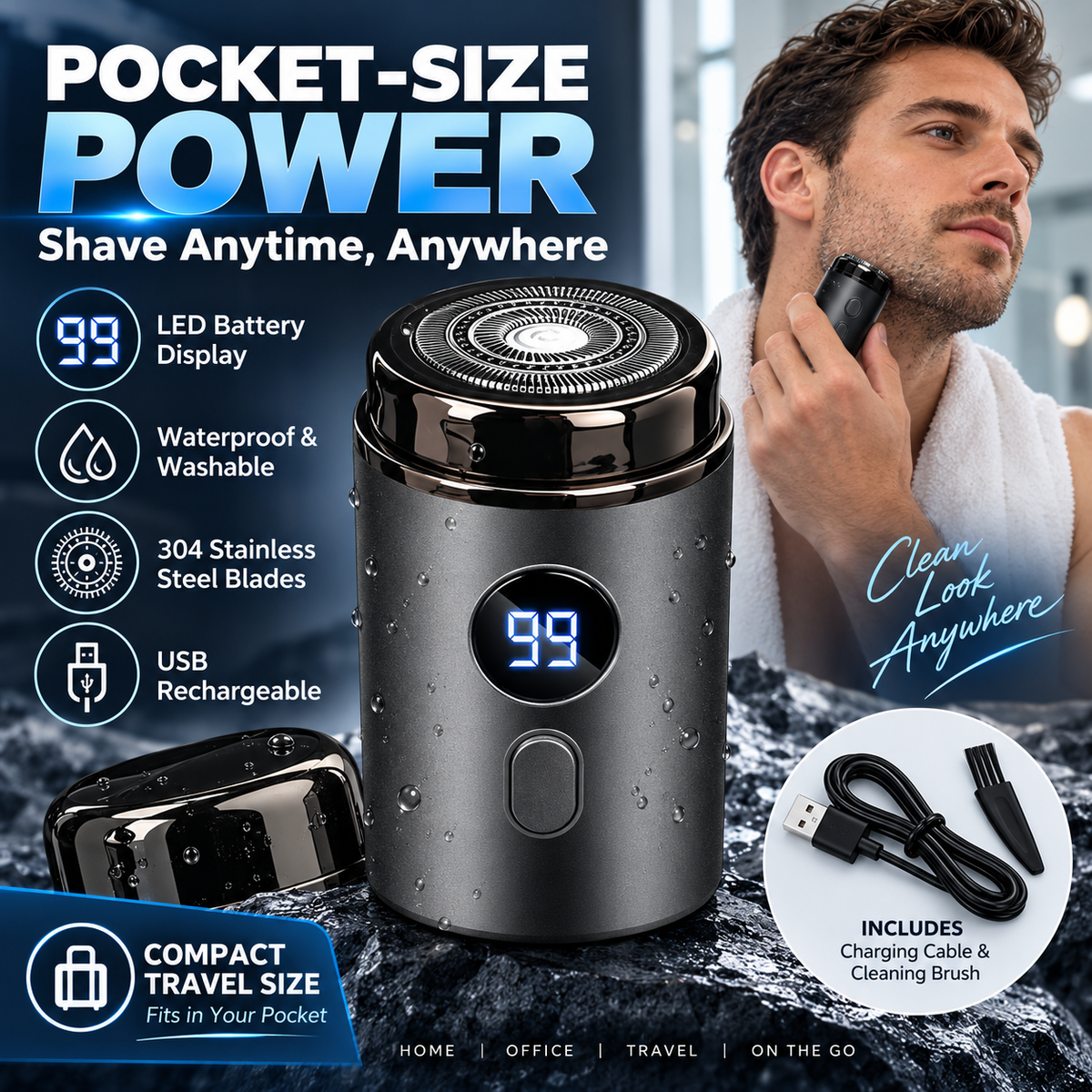 ⚡ Mini Electric Shaver – Pocket-Size Rechargeable Razor with LED Display