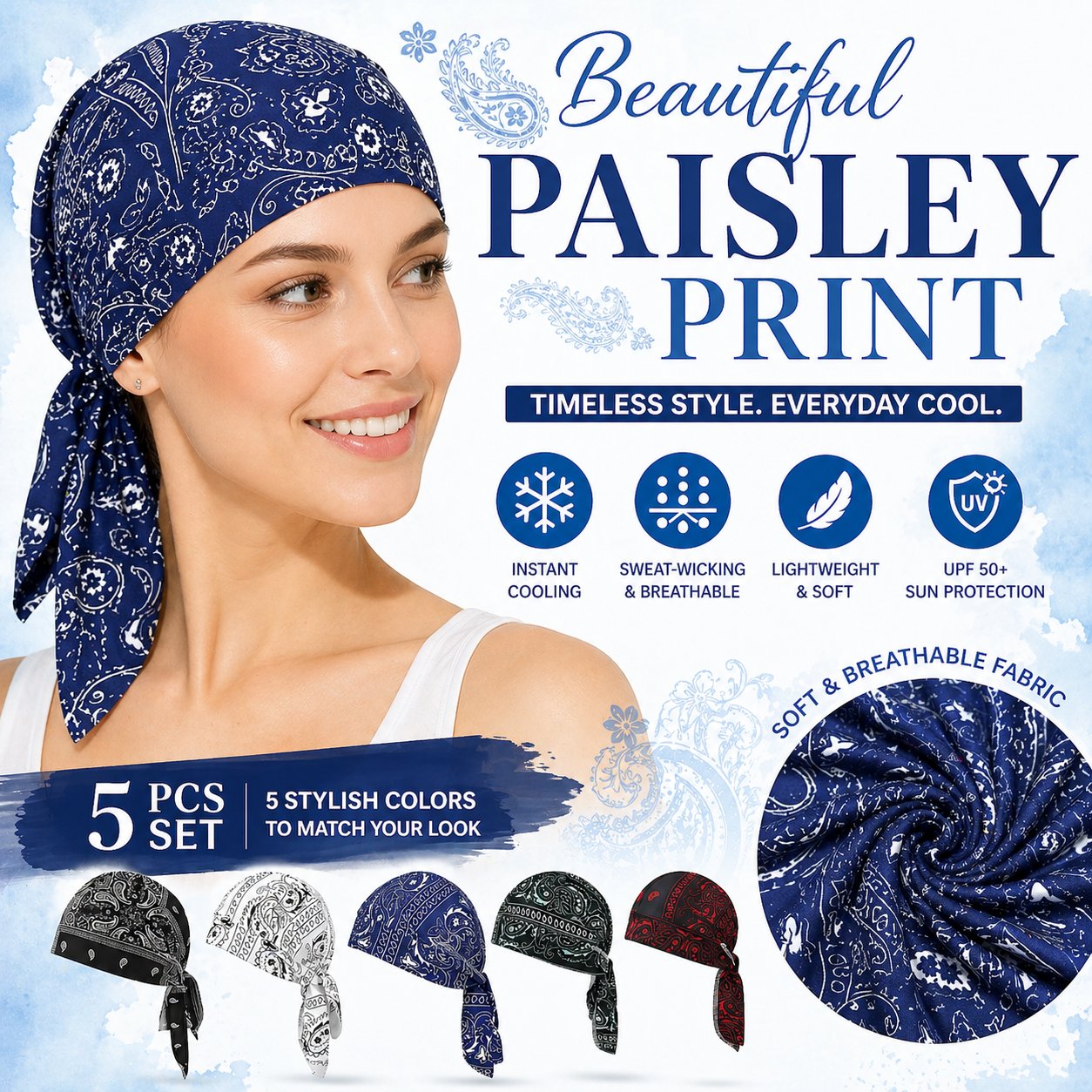 🌸 Paisley Cooling Headscarf Cap Set – Stay Cool & Chic All Summer! ☀️😎