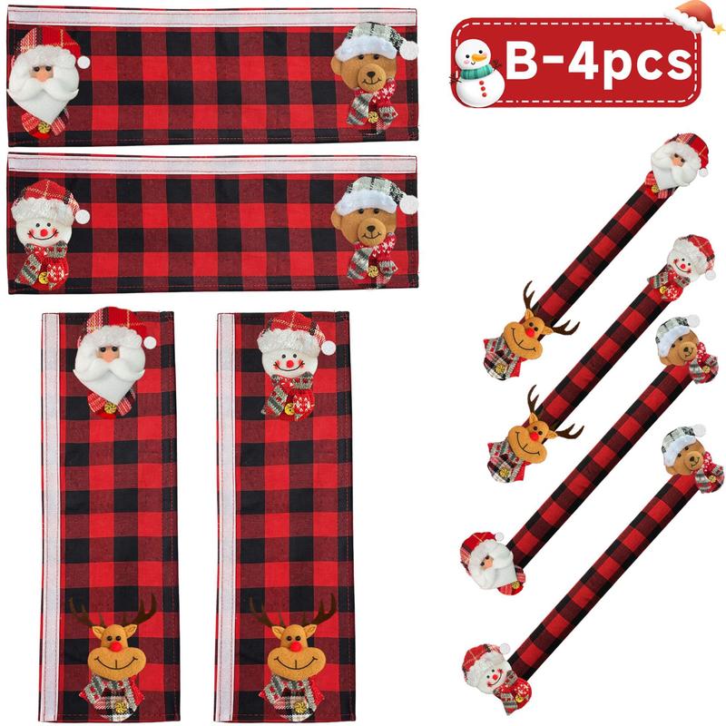 Plush Christmas Refrigerator Door Handle Covers - Red and Black Plaid Wraps🎄