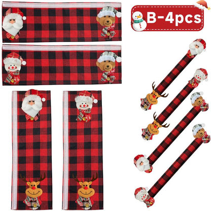 Plush Christmas Refrigerator Door Handle Covers - Red and Black Plaid Wraps🎄