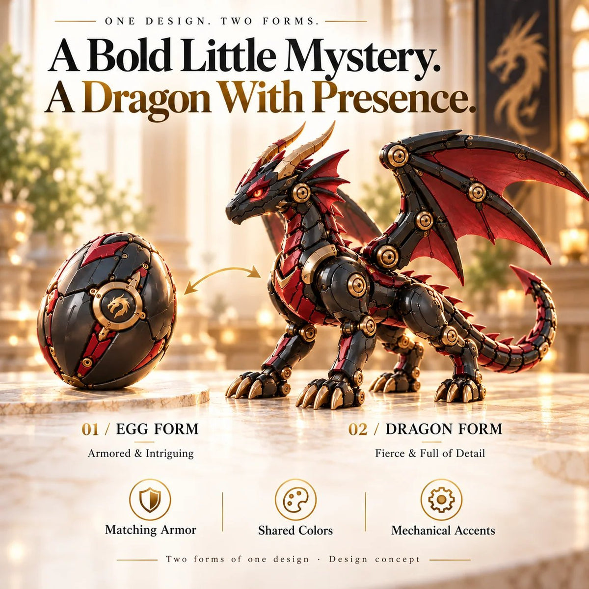 🔥 49% OFF -🐉 Mechanical Dragon Egg – Black & Crimson Dragon with Folding Wings & Armored Details