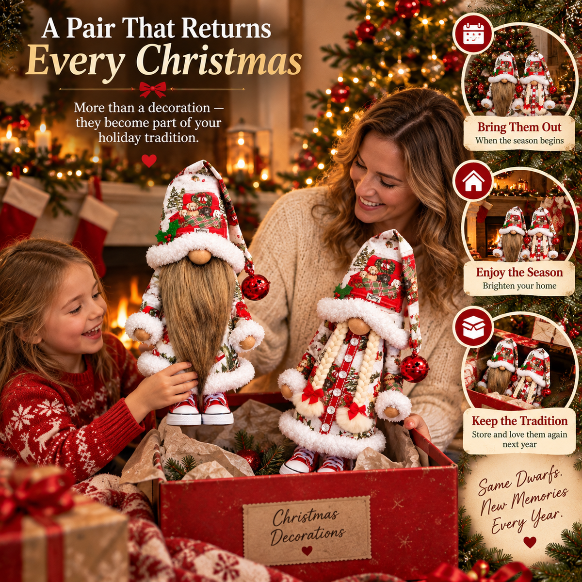 🔥😍Festive Gnome Couple Figurines – Bearded & Braided Hair🎄