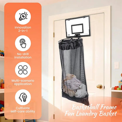 🏀 2-in-1 Door Hanging Laundry Basket with Basketball Hoop – Fun & Functional Storage!
