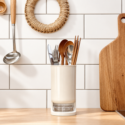 fluidic Utensil Holder - Elegant Cream Beige Color, Hygienic Kitchen Organization with Efficient Drainage System