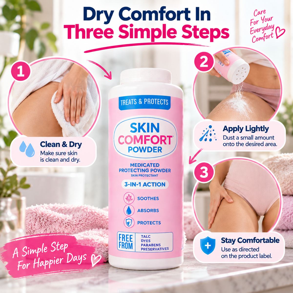 🌸 DryComfort™ Skin Comfort Powder – 💧 Daily Moisture & Friction Care