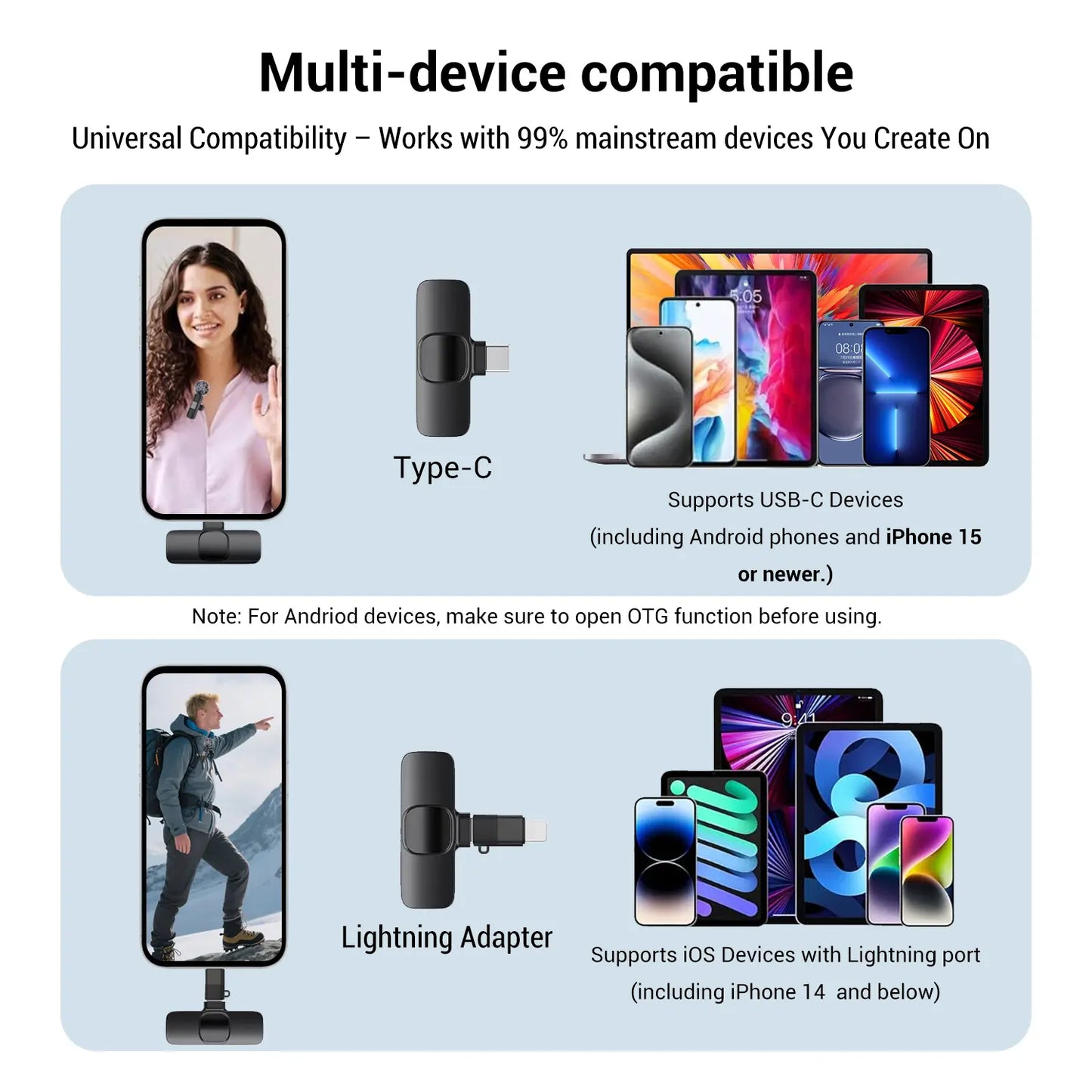 Hitozon Wireless Microphone for iPhone & Android - Lavalier, Noise Reduction