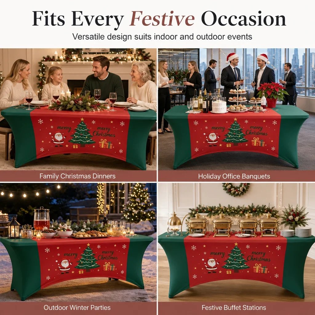 🔥HOT SALE🔥Christmas Stretch Fitted Table Cover for Rectangular Tables