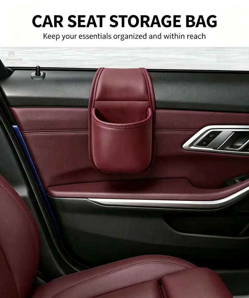 Leather car door storage pocket - double-layer compartments, scratch-proof flannel lining, residue-free adhesive