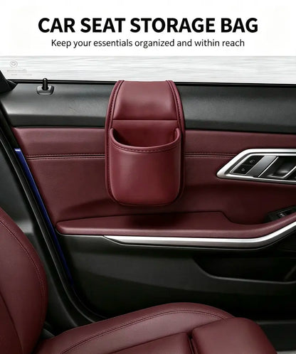 Leather car door storage pocket - double-layer compartments, scratch-proof flannel lining, residue-free adhesive