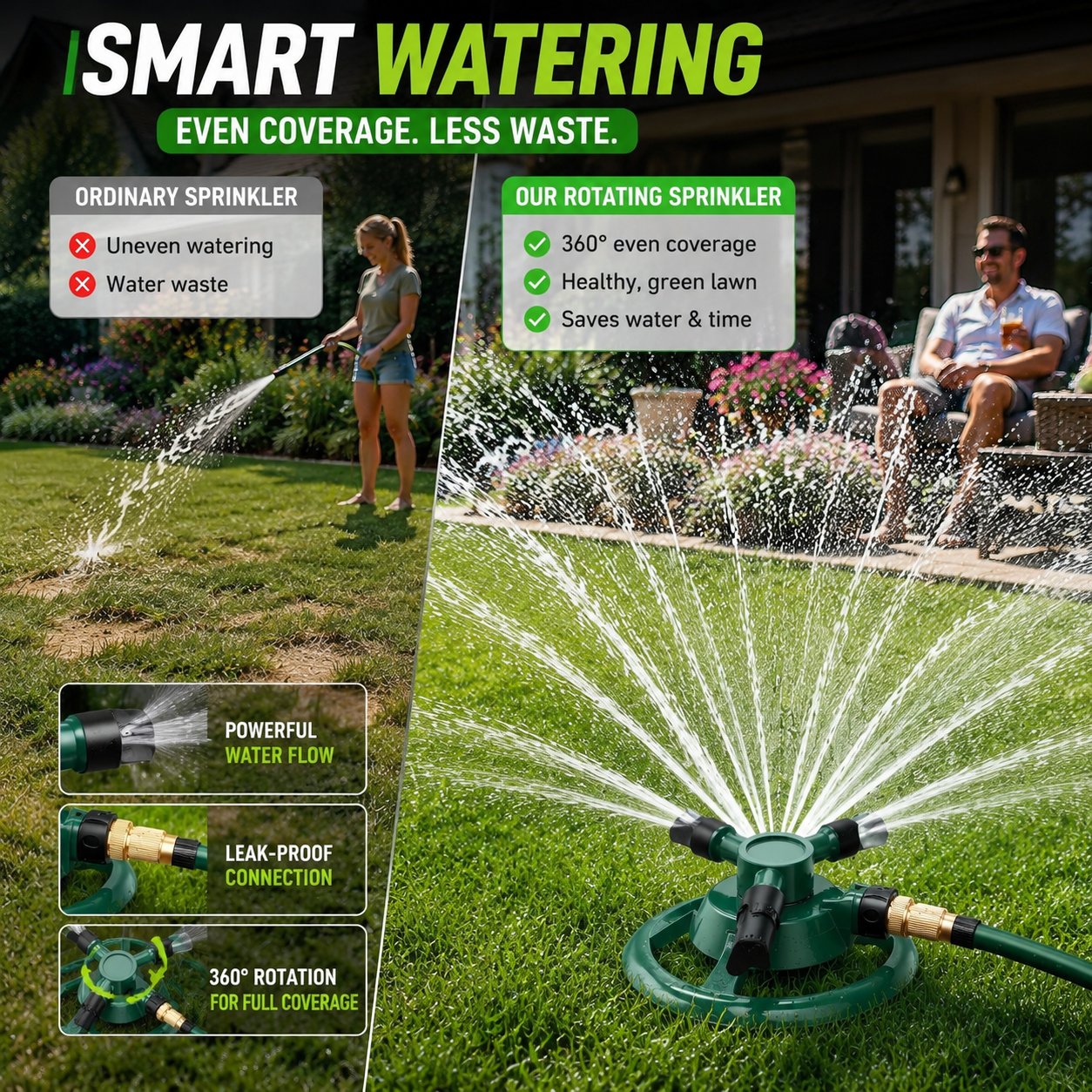 🚿 Automatic 360° Rotating Lawn Sprinkler