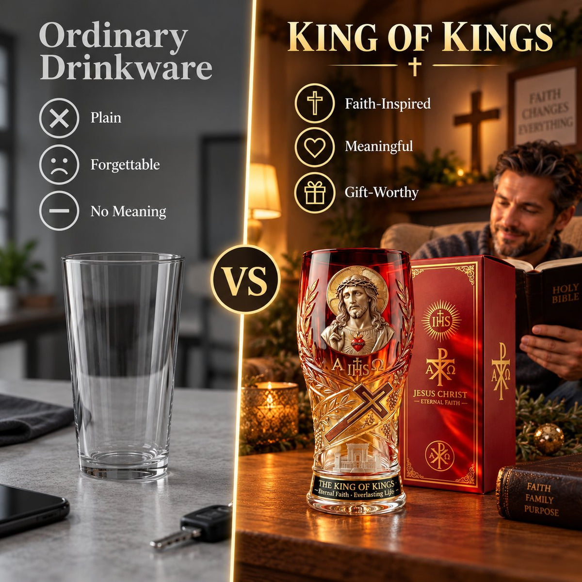 ❤️‍🔥Jesus Christ King of Kings Pint Glass – 16 oz Christian Faith Drinkware & Inspirational Gift
