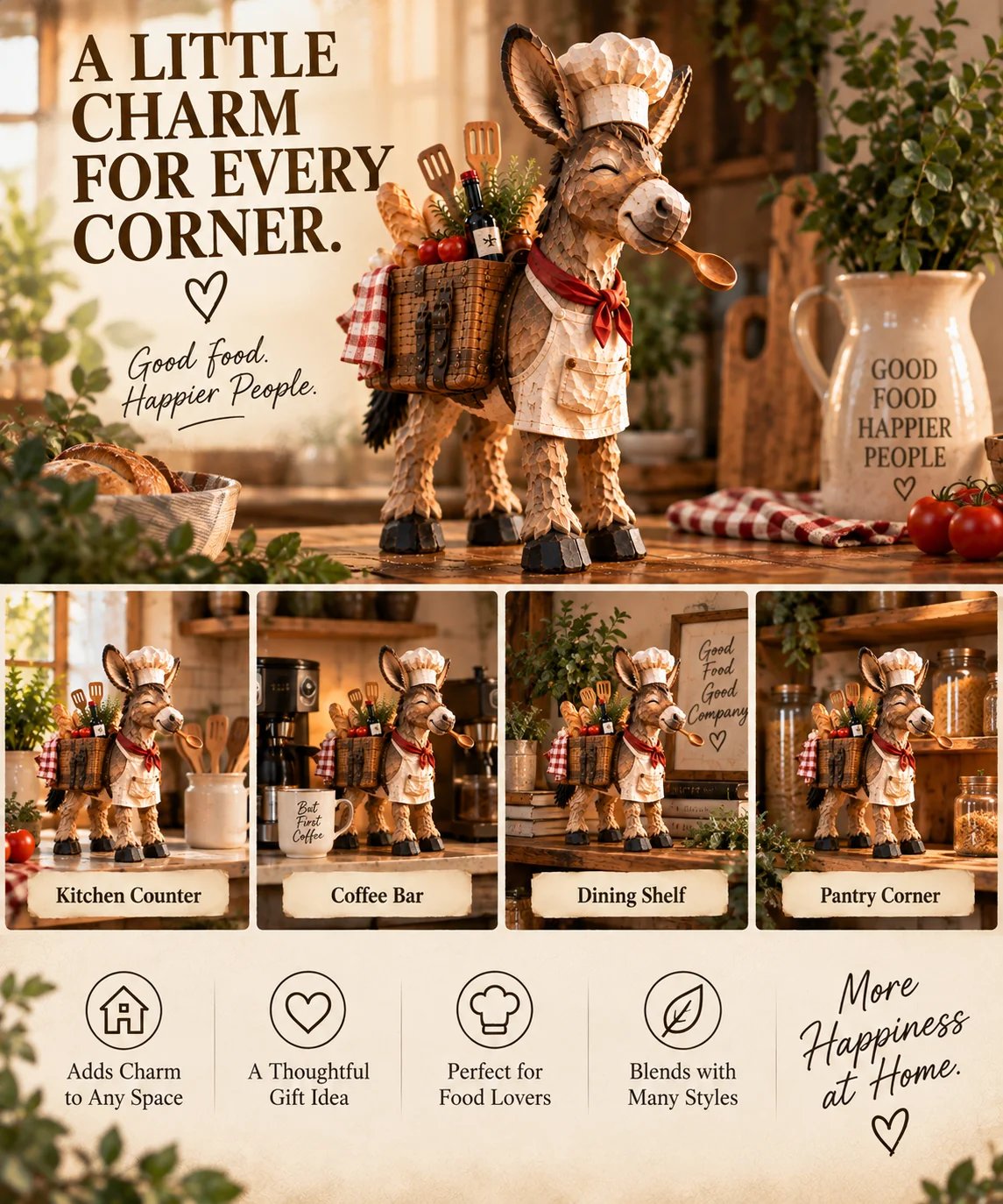 🫏 The Stubborn Little Chef — Carved Kitchen Donkey Figurine 🎁