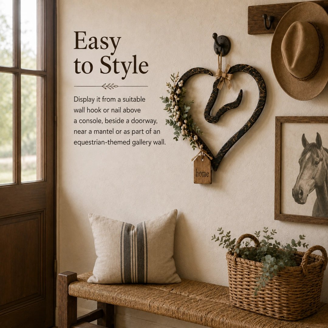 ✨Rustic Horse Heart Wall Decor with Greenery – Farmhouse Equestrian Home Accent
