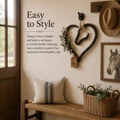 ✨Rustic Horse Heart Wall Decor with Greenery – Farmhouse Equestrian Home Accent