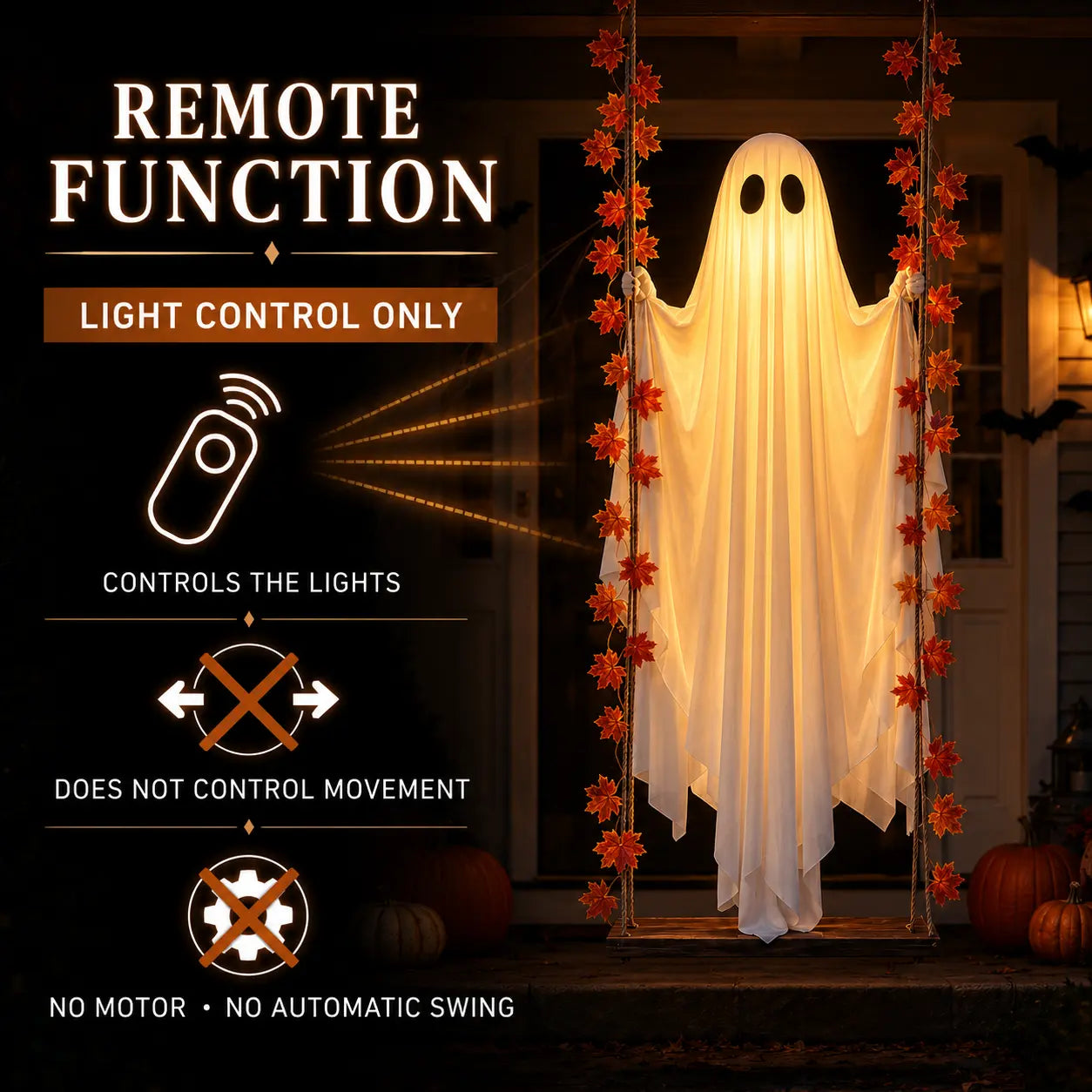 👻 Halloween Light-Up Hanging Swing Ghost – Spooky Porch & Yard Decoration 🎃