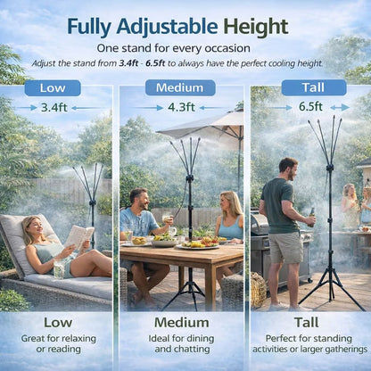 🌡 Portable Misting System: Drop your patio temperature by 20°F instantly without using a single watt of electricity. 🌬️
