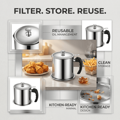 Stainless Steel Oil Strainer Pot-Say Goodbye to Waste, Hello to a Healthier Kitchen!